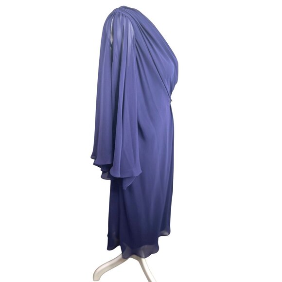 Evan-Picone One-Shoulder Mystic Purple Chiffon Dress W/ Beaded Waist Size 4 - Picture 3 of 15